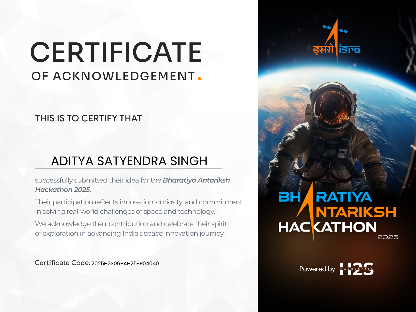 Hack2skill-ISRO-Certificate